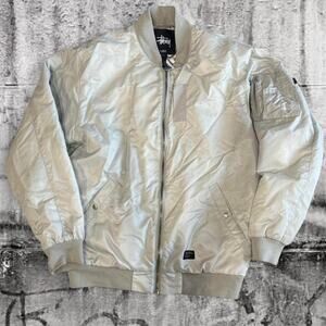 Stussy Silver MA-1 Flight Bomber Jacket - Size XL